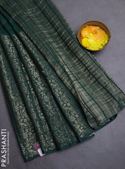 Semi mysore silk saree bottle green and yellow with half & half style and long zari woven border