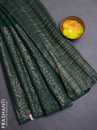 Semi mysore silk saree bottle green and yellow with half & half style and long zari woven border
