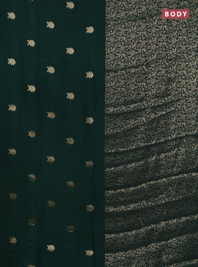 Semi mysore silk saree bottle green and yellow with half & half style and long zari woven border