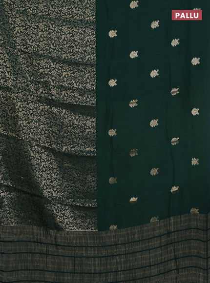 Semi mysore silk saree bottle green and yellow with half & half style and long zari woven border