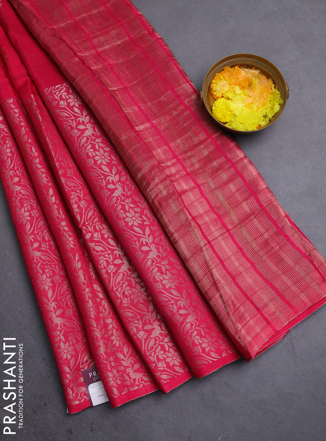 Semi mysore silk saree pink and green with half & half style and long zari woven border