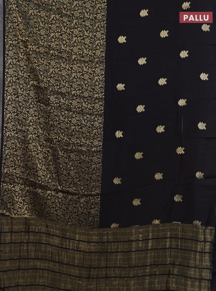 Semi mysore silk saree black and orange with half & half style and long zari woven border