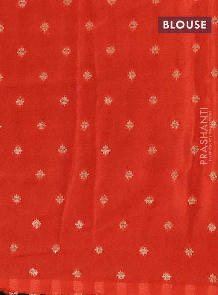 Semi mysore silk saree black and orange with half & half style and long zari woven border