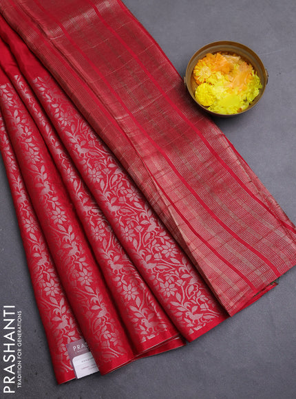 Semi mysore silk saree maroon and green with half & half style and long zari woven border