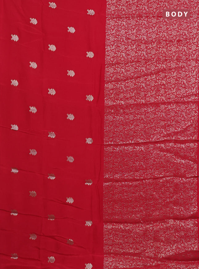 Semi mysore silk saree red and green with half & half style and long zari woven border
