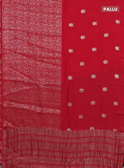 Semi mysore silk saree red and green with half & half style and long zari woven border