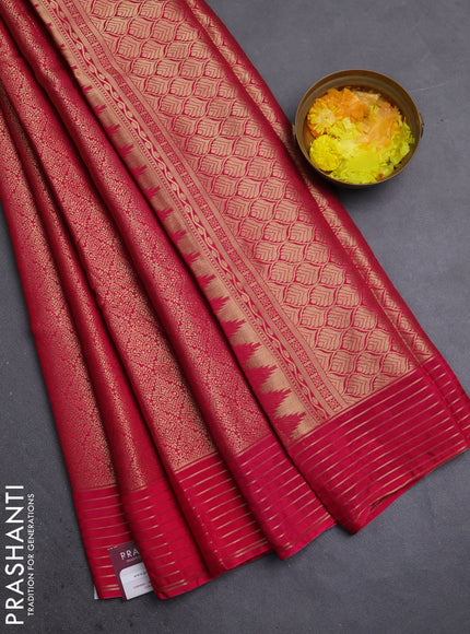 Semi mysore silk saree pink and bottle green with allover zari woven brocade weaves and zari woven border