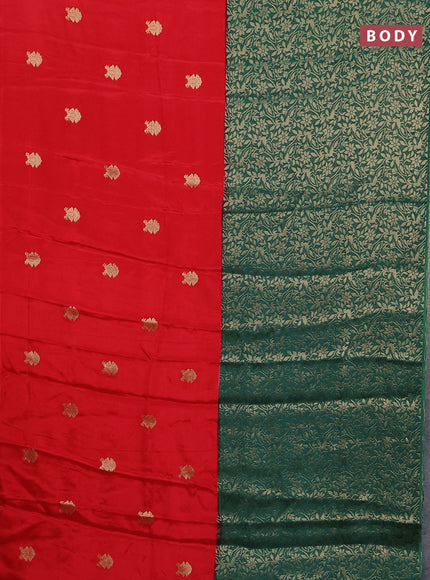 Semi mysore silk saree red and green with half & half style and long zari woven border