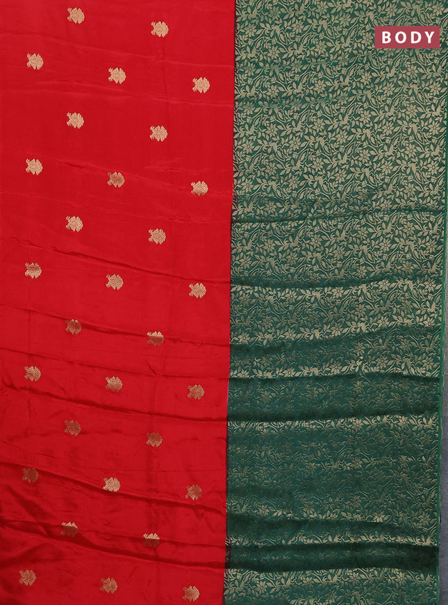 Semi mysore silk saree red and green with half & half style and long zari woven border