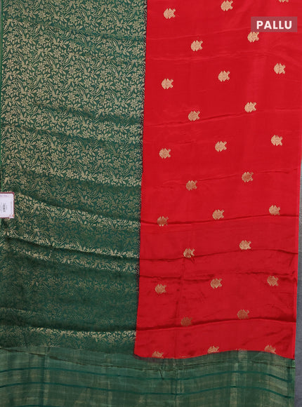 Semi mysore silk saree red and green with half & half style and long zari woven border