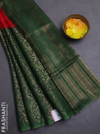 Semi mysore silk saree red and green with half & half style and long zari woven border