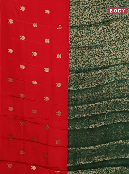Semi mysore silk saree red and green with half & half style and long zari woven border