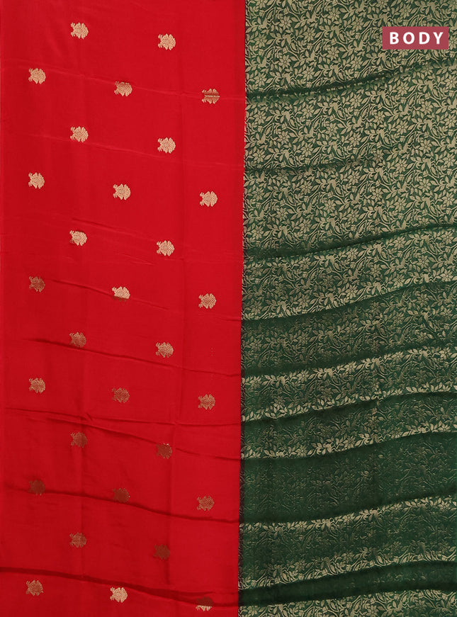 Semi mysore silk saree red and green with half & half style and long zari woven border