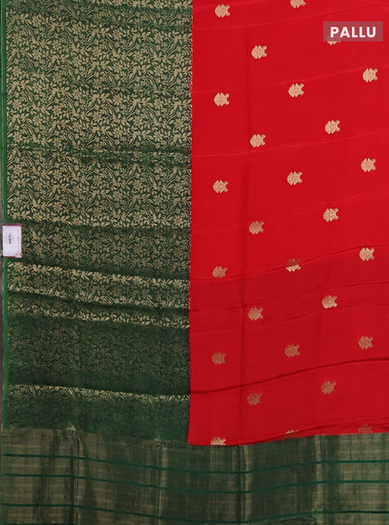 Semi mysore silk saree red and green with half & half style and long zari woven border