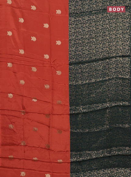 Semi mysore silk saree rustic orange and bottle green with half & half style and long zari woven border
