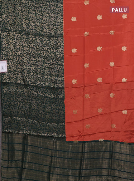 Semi mysore silk saree rustic orange and bottle green with half & half style and long zari woven border