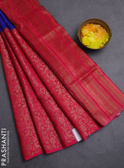 Semi mysore silk saree blue and pink with half & half style and long zari woven border