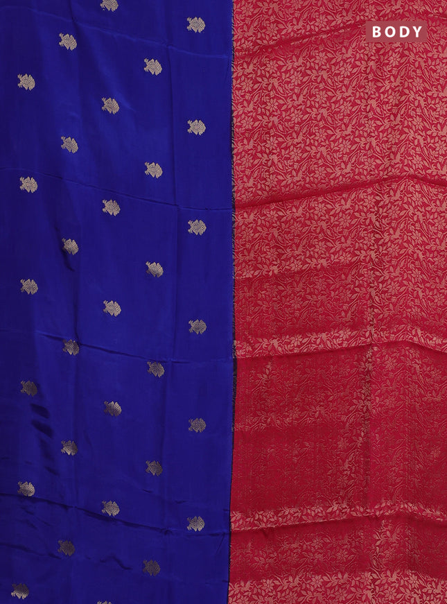 Semi mysore silk saree blue and pink with half & half style and long zari woven border