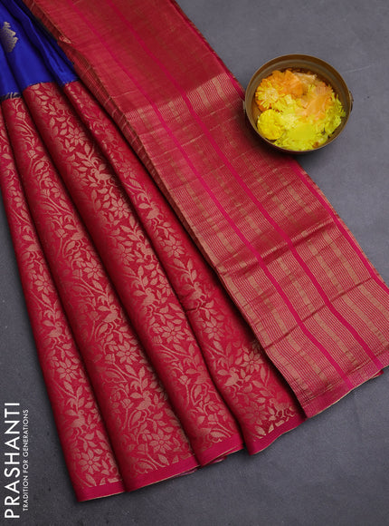 Semi mysore silk saree blue and pink with half & half style and long zari woven border