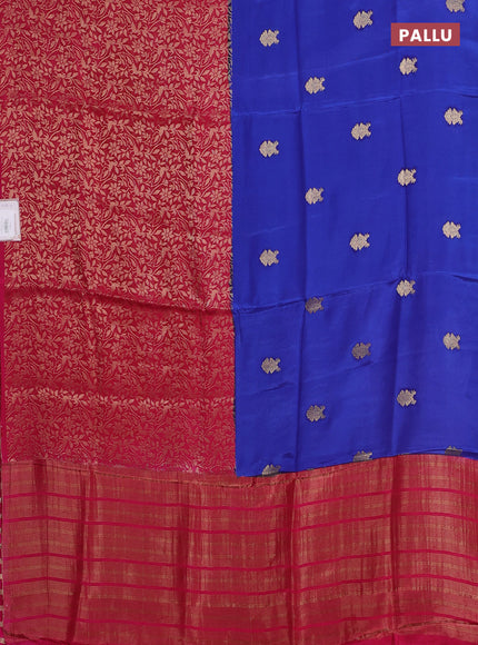 Semi mysore silk saree blue and pink with half & half style and long zari woven border