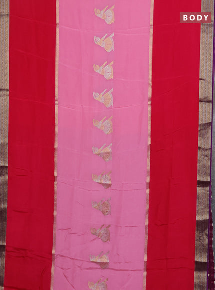 Semi mysore silk saree pink and purple with zari woven buttas and rettapet zari woven border