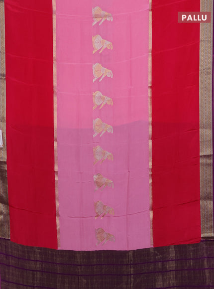 Semi mysore silk saree pink and purple with zari woven buttas and rettapet zari woven border