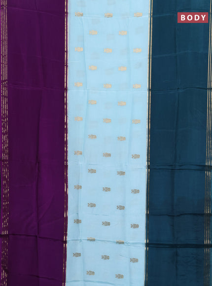 Semi mysore silk saree teal blue violet and peacock green with zari woven buttas and rettapet zari woven border