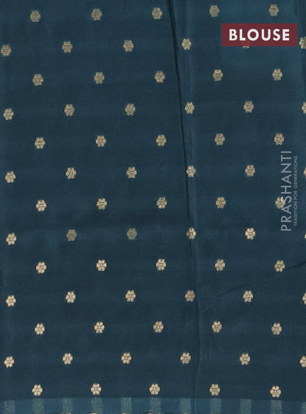 Semi mysore silk saree teal blue violet and peacock green with zari woven buttas and rettapet zari woven border
