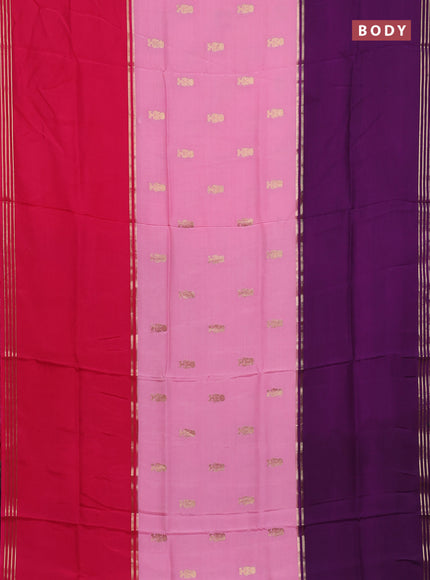 Semi mysore silk saree pink and violet with zari woven buttas and rettapet zari woven border