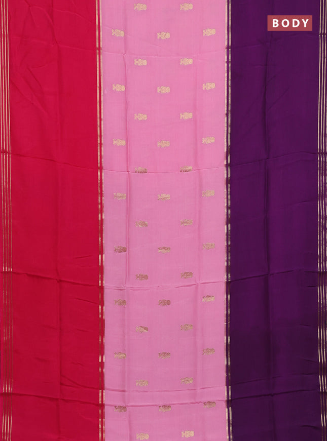 Semi mysore silk saree pink and violet with zari woven buttas and rettapet zari woven border