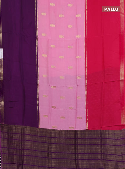 Semi mysore silk saree pink and violet with zari woven buttas and rettapet zari woven border