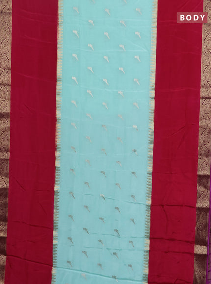 Semi mysore silk saree teal green magenta pink and purple with zari woven buttas and rettapet temple zari woven border
