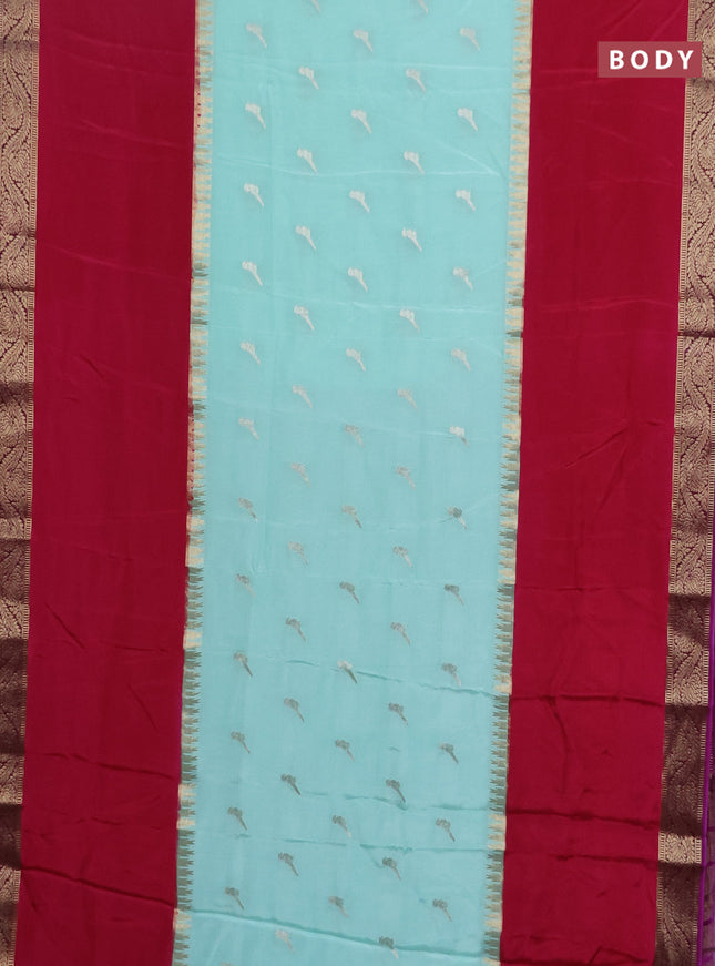 Semi mysore silk saree teal green magenta pink and purple with zari woven buttas and rettapet temple zari woven border