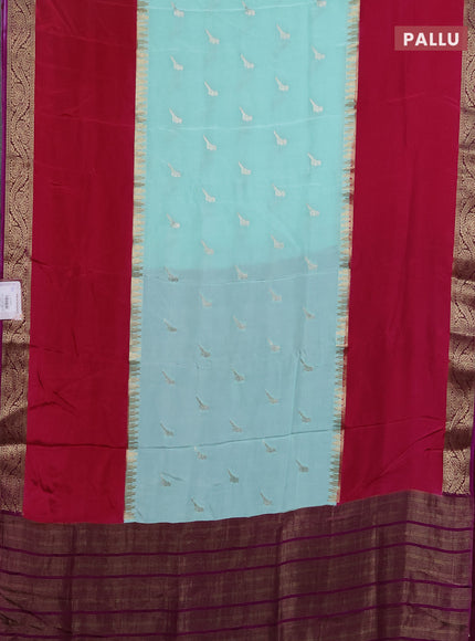 Semi mysore silk saree teal green magenta pink and purple with zari woven buttas and rettapet temple zari woven border