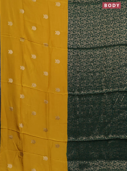 Semi mysore silk saree yellow and green with half & half style and long zari woven border