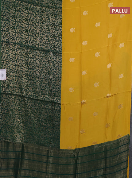 Semi mysore silk saree yellow and green with half & half style and long zari woven border