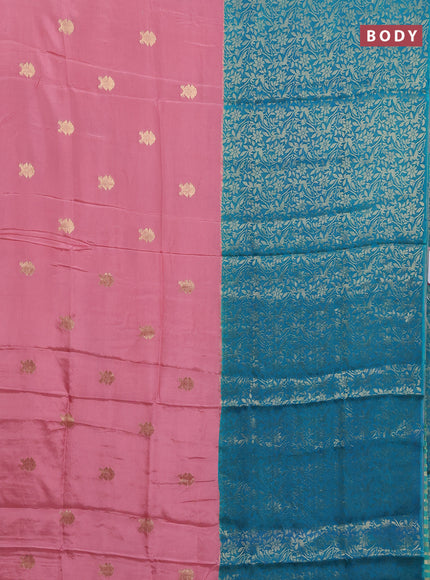 Semi mysore silk saree peach pink and teal green with half & half style and long zari woven border