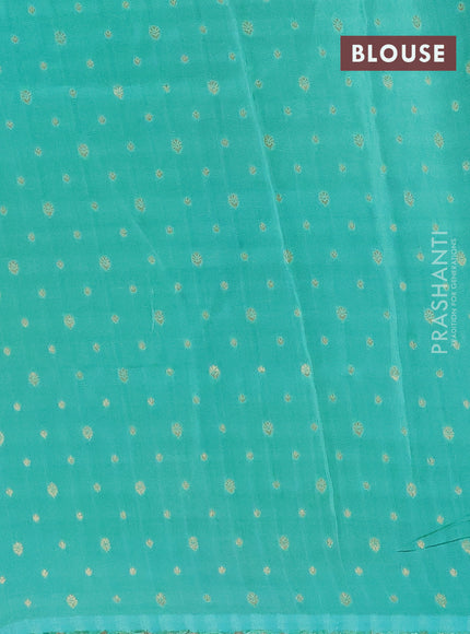 Semi mysore silk saree peach pink and teal green with half & half style and long zari woven border