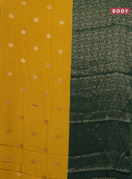 Semi mysore silk saree yellow and green with half & half style and long zari woven border