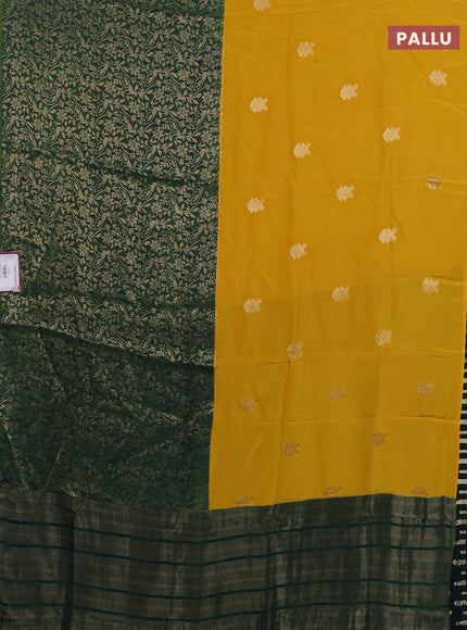 Semi mysore silk saree yellow and green with half & half style and long zari woven border