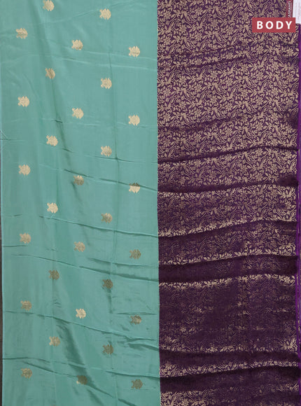 Semi mysore silk saree pastel green and purple with half & half style and long zari woven border