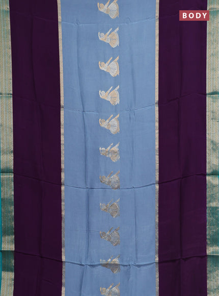 Semi mysore silk saree bluish grey purple and teal shade with zari woven buttas and long zari woven border