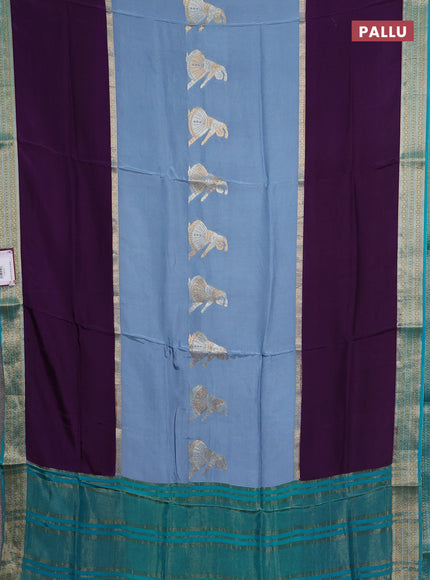 Semi mysore silk saree bluish grey purple and teal shade with zari woven buttas and long zari woven border