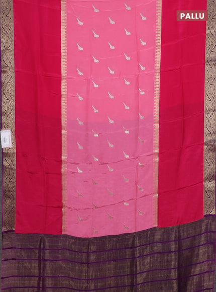 Semi mysore silk saree light pink and pink purple with zari woven buttas and rettapet zari woven border