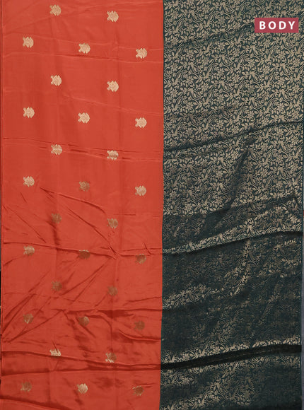 Semi mysore silk saree rustic orange and bottle green with half & half style and long zari woven border