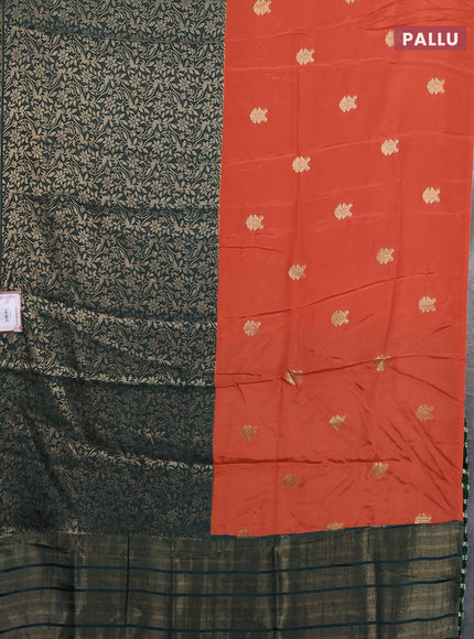 Semi mysore silk saree rustic orange and bottle green with half & half style and long zari woven border
