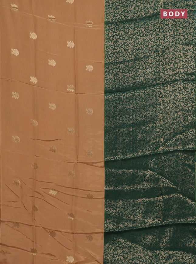 Semi mysore silk saree sandal and green with half & half style and long zari woven border