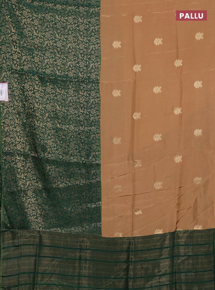 Semi mysore silk saree sandal and green with half & half style and long zari woven border