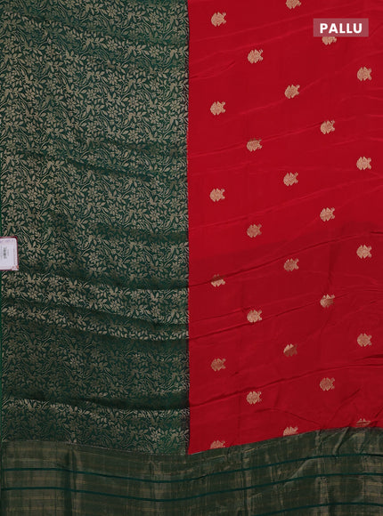 Semi mysore silk saree red and green with half & half style and long zari woven border