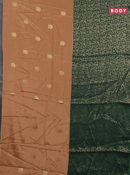 Semi mysore silk saree sandal and green with half & half style and long zari woven border